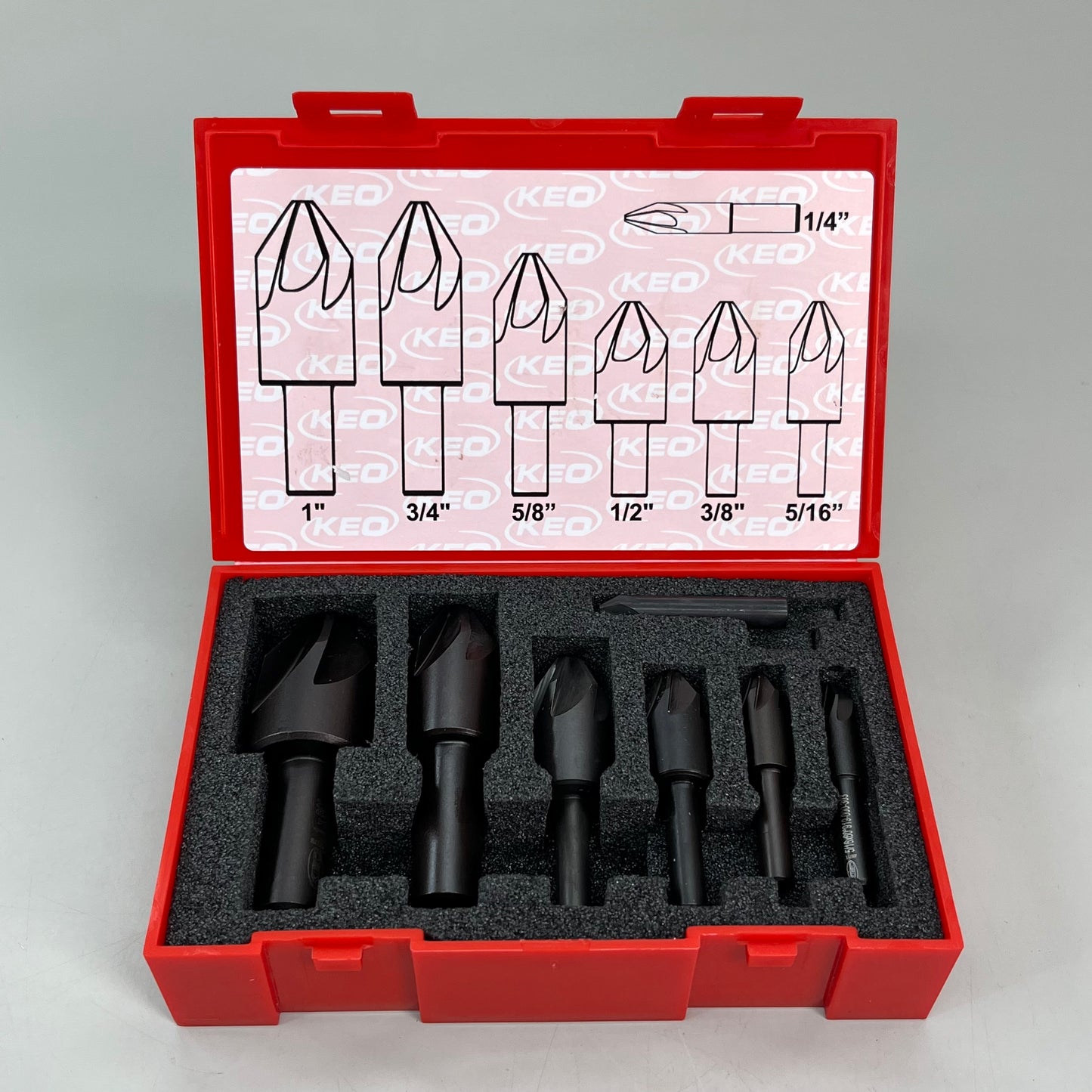 KEO Countersink High Speed Steel Bright (Uncoated) Finish 7 Piece Set Red Box 55018
