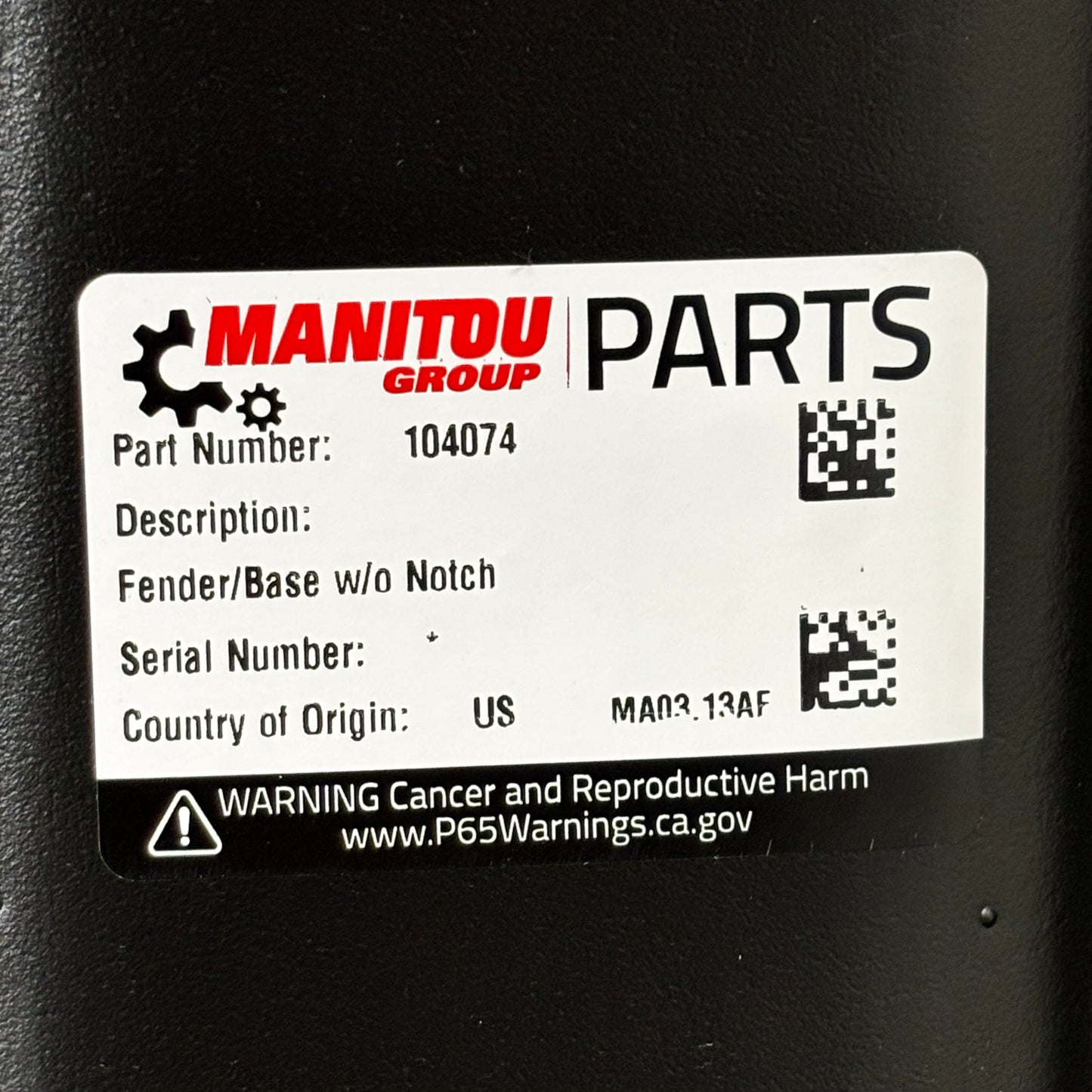 MANITOU GROUP PARTS GHL Fender Base w/o Notch GHL 104074