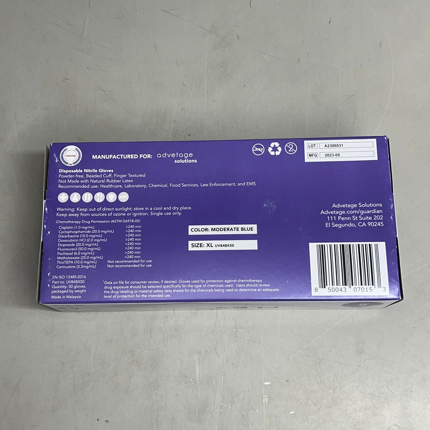 IONFLEX (10 Boxes Of 50) Powder Free Nitrile Exam Gloves XL Blue UV84CSE500 Non-Sterile