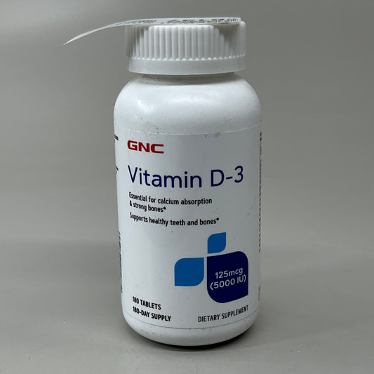 GNC Dietary Supplement Vitamin D-3 180 Tablets 125mcg 5000 IU 145223 Exp: 10/2025 (New)
