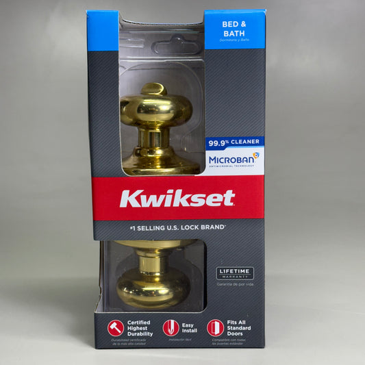 KWIKSET Bed & Bath Door Knob w/ Microban Polished Brass 97300-827