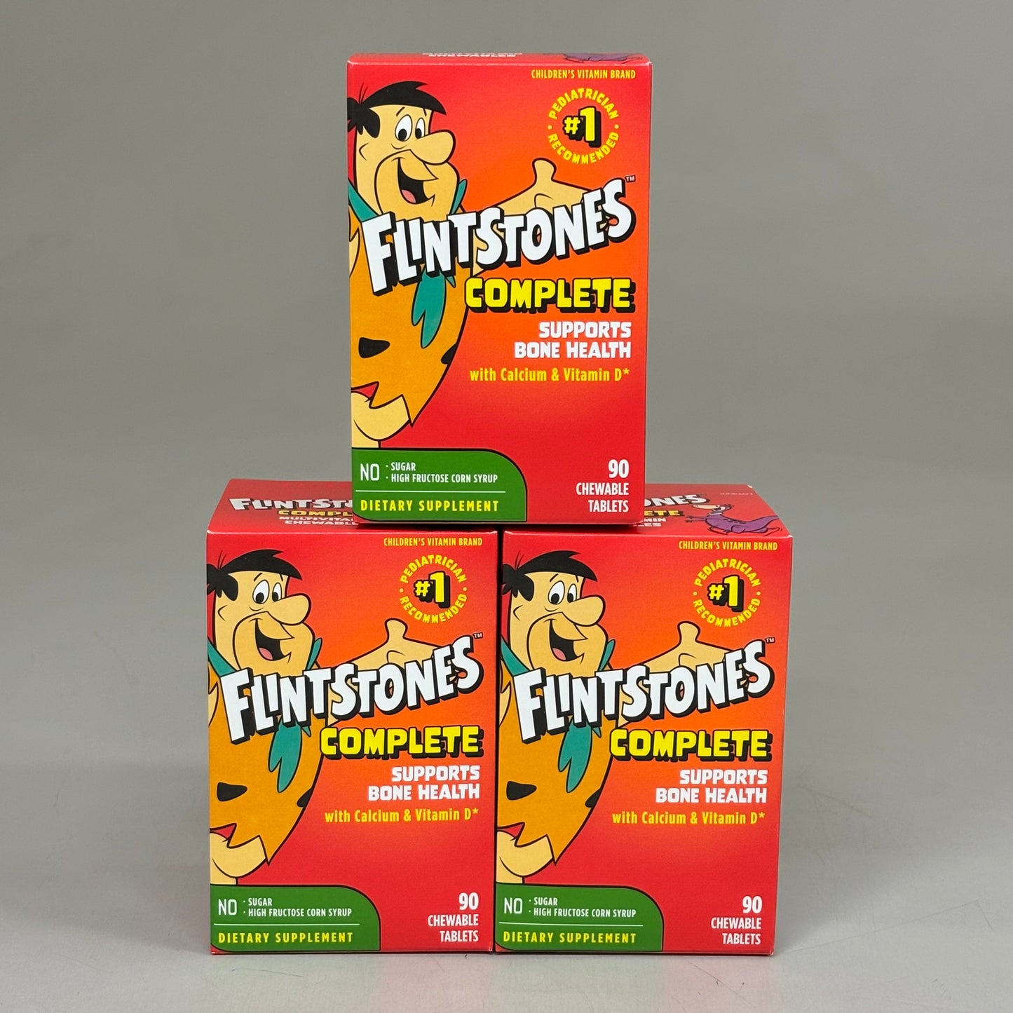ZA@ BAYER (3 PACK, 90 TABLETS EACH) Flintstones Complete Multivitamin Kids BB 08/25 E