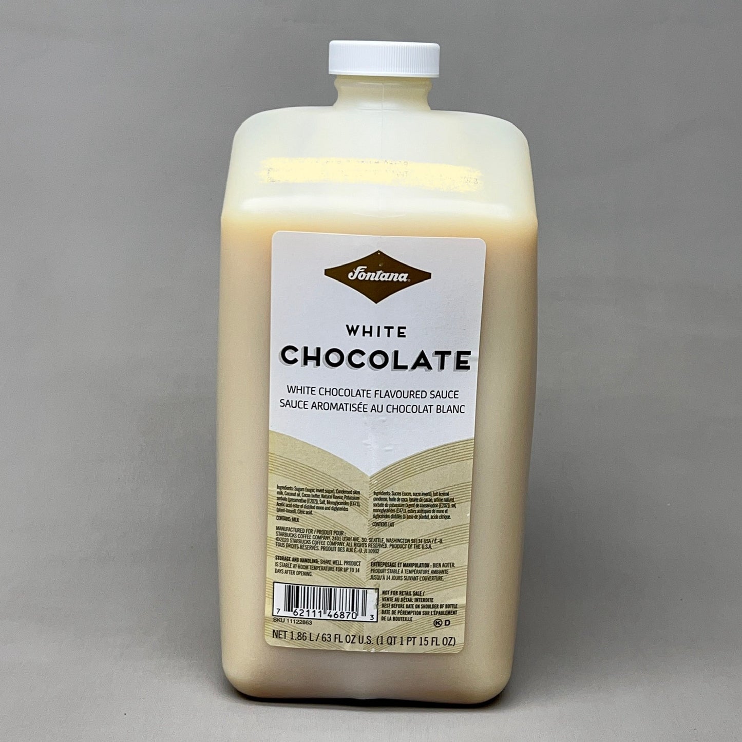 ZA@ STARBUCKS Fontana White Chocolate Flavored Sauce for Beverages 1.86 L BB 01/26