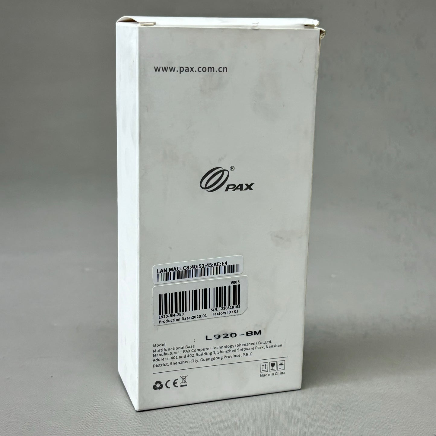 PAX Efficient Charging Dock w/ Ethernet & USB 920 Android Terminal White L920-BM