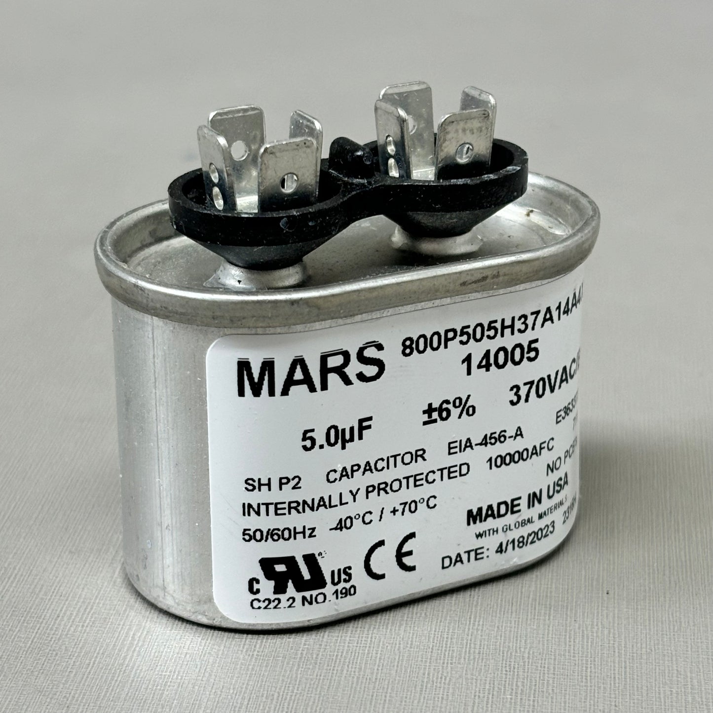 MARS Motor Run Capacitor 14005 5 MFD Oval 370 VAC 24V Screw 50/60 14005