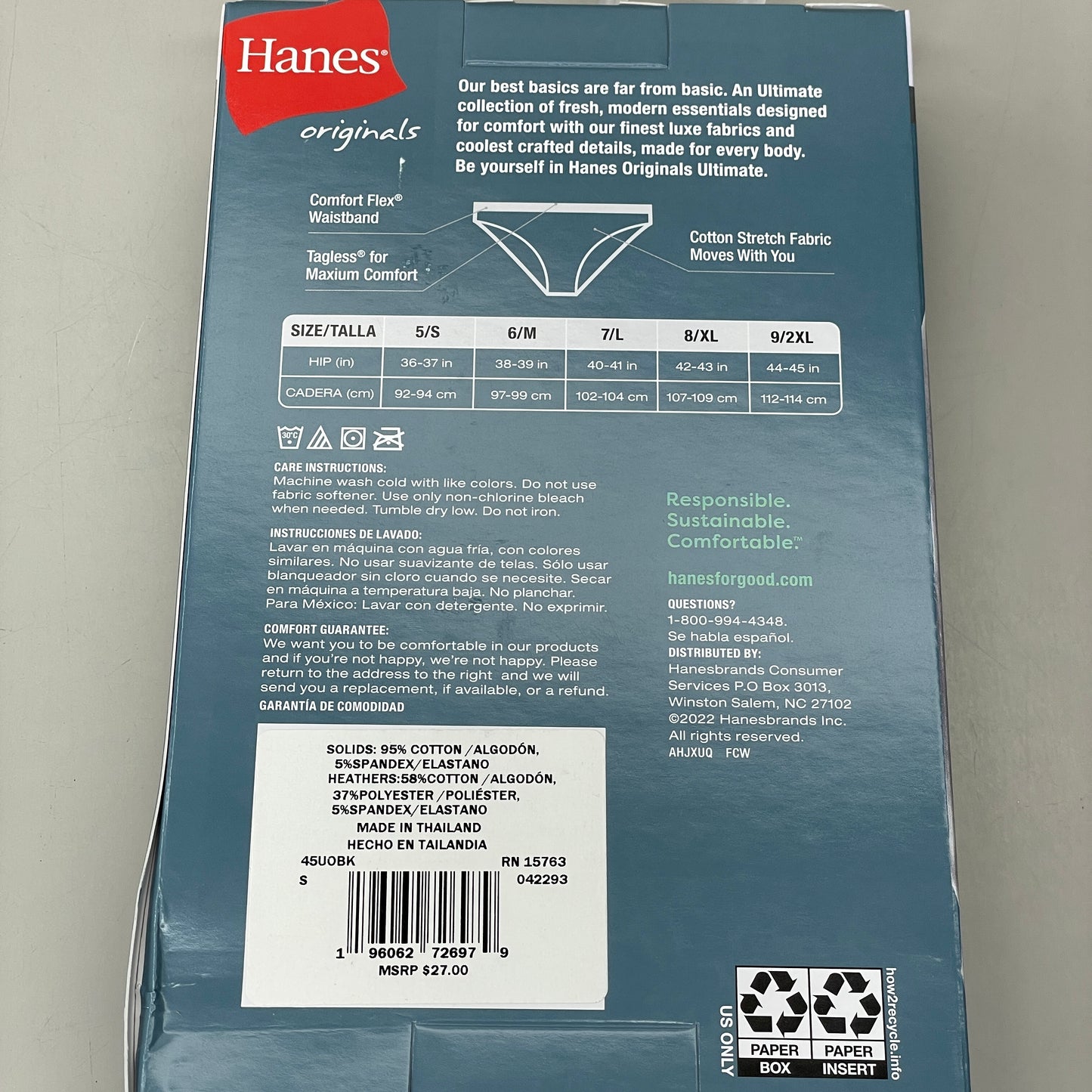 HANES 3 PACK!! Originals Women's Breathable Cotton Bikini Underwear Sz S Blue 45UOBK