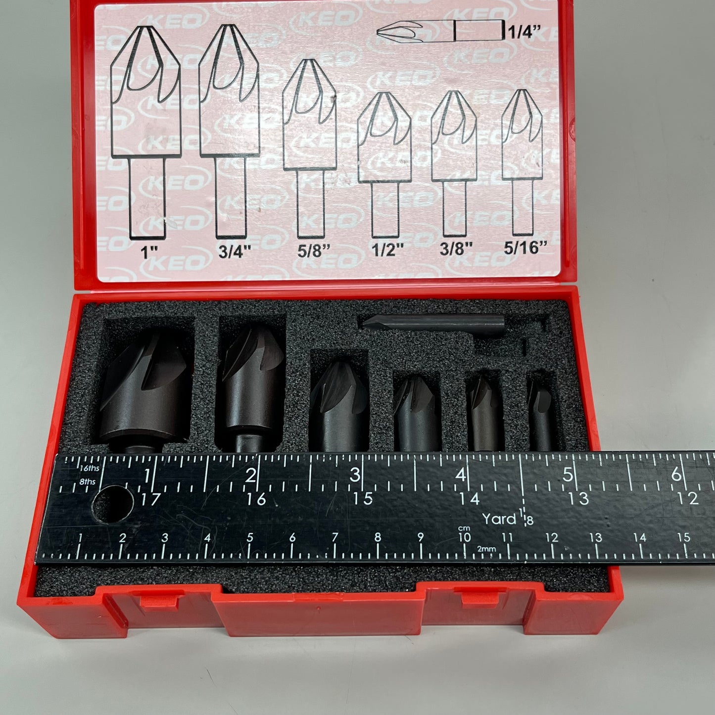 KEO Countersink High Speed Steel Bright (Uncoated) Finish 7 Piece Set Red Box 55018