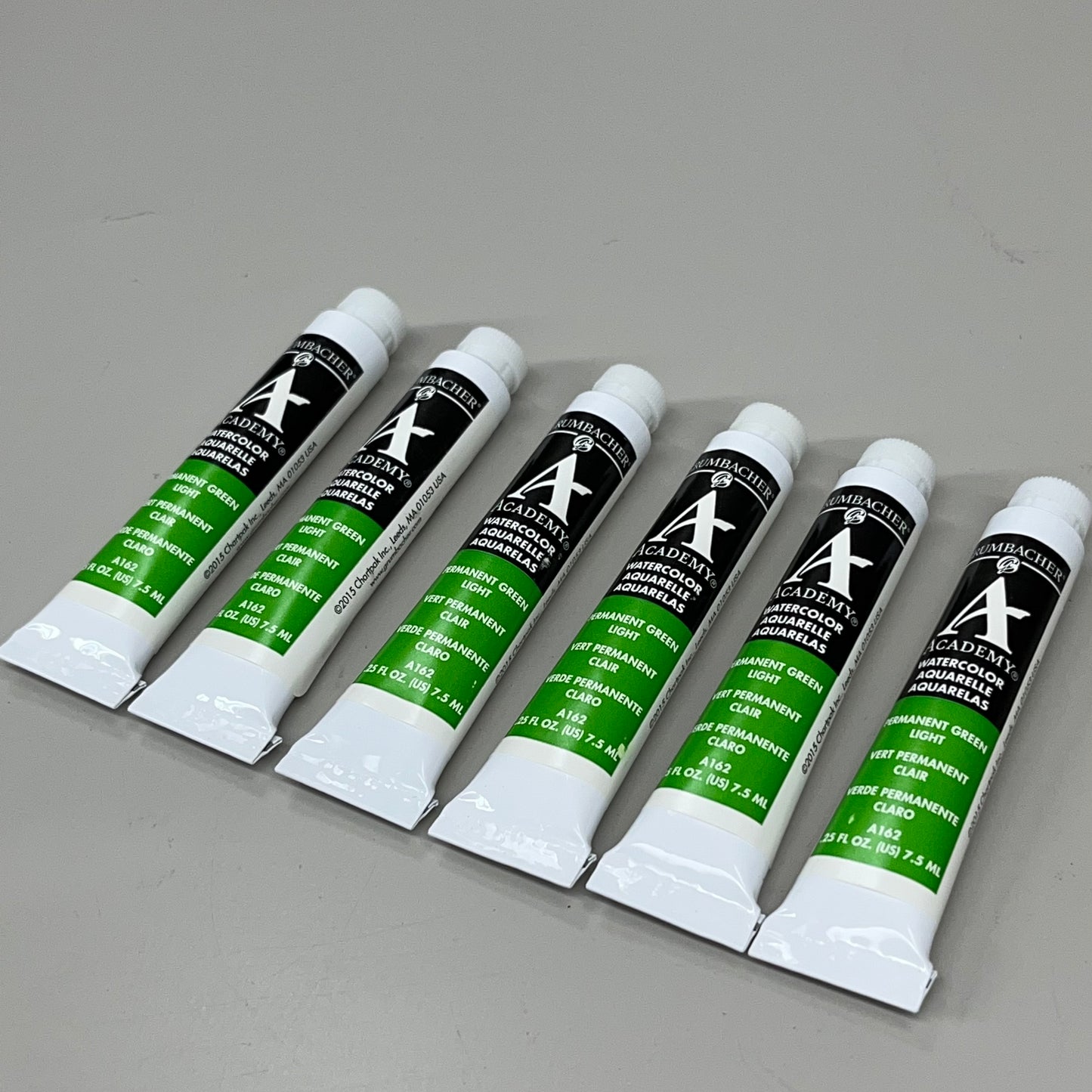 GRUMBACHER 6-PACK! Academy Watercolor Paint Permanent Green Light .25 fl oz / 7.5 ml A162 (New)