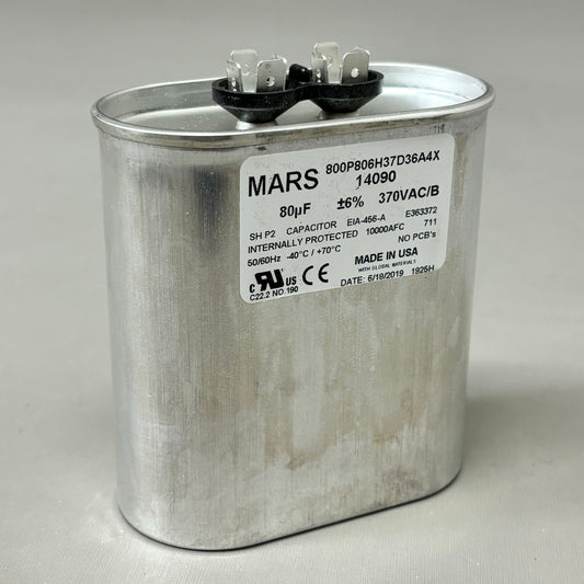 MARS Motor Run Capacitor 80MFD Oval 370 VAC Single Capacitance Made in USA 14090