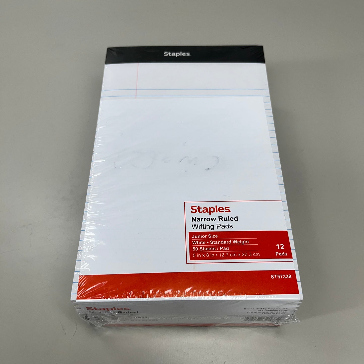 STAPLES 12-PACK! Narrow Ruled Writing Pads Junior Size White 5" x 8" 50 Sheets ST57338 (New)