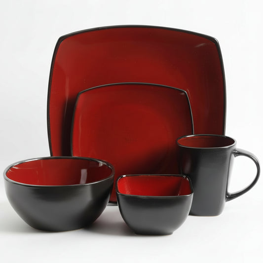 GIBSON SOHO  (40 PIECE SET) Lounge Square Dinnerware Set  Red/Black 128138.40R