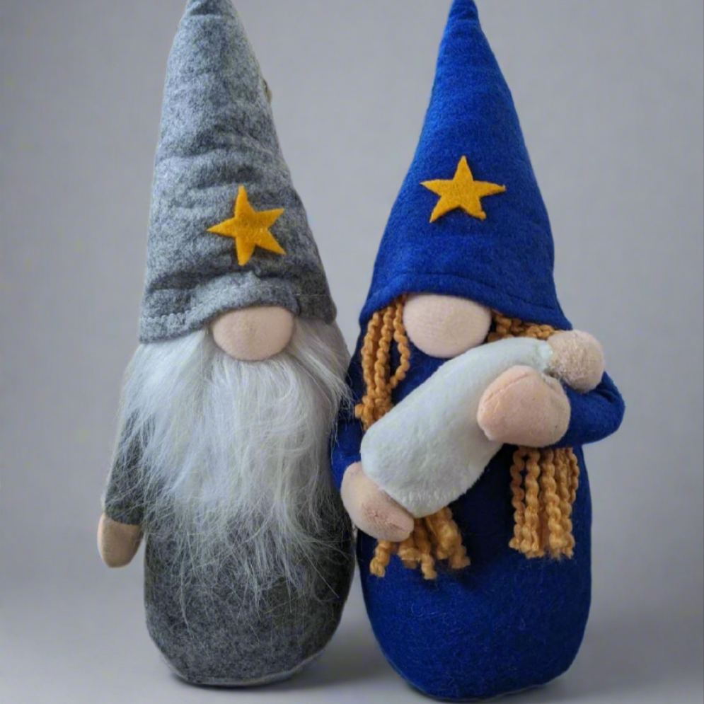 ZA@ SIX WILD WILLOWS Gnome Christmas Nativity Set (6 PACK) Felt Fabric (8 Pieces) 11" Tall A