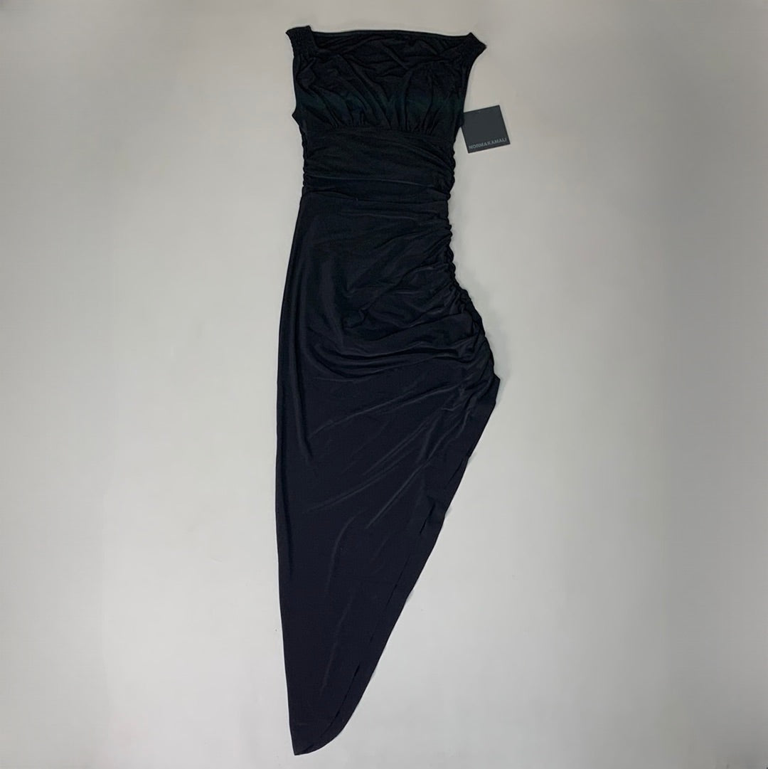 NORMA KAMALI Tara Side Drape Gown Sz S/36 Black KK1223PL554001 (New)