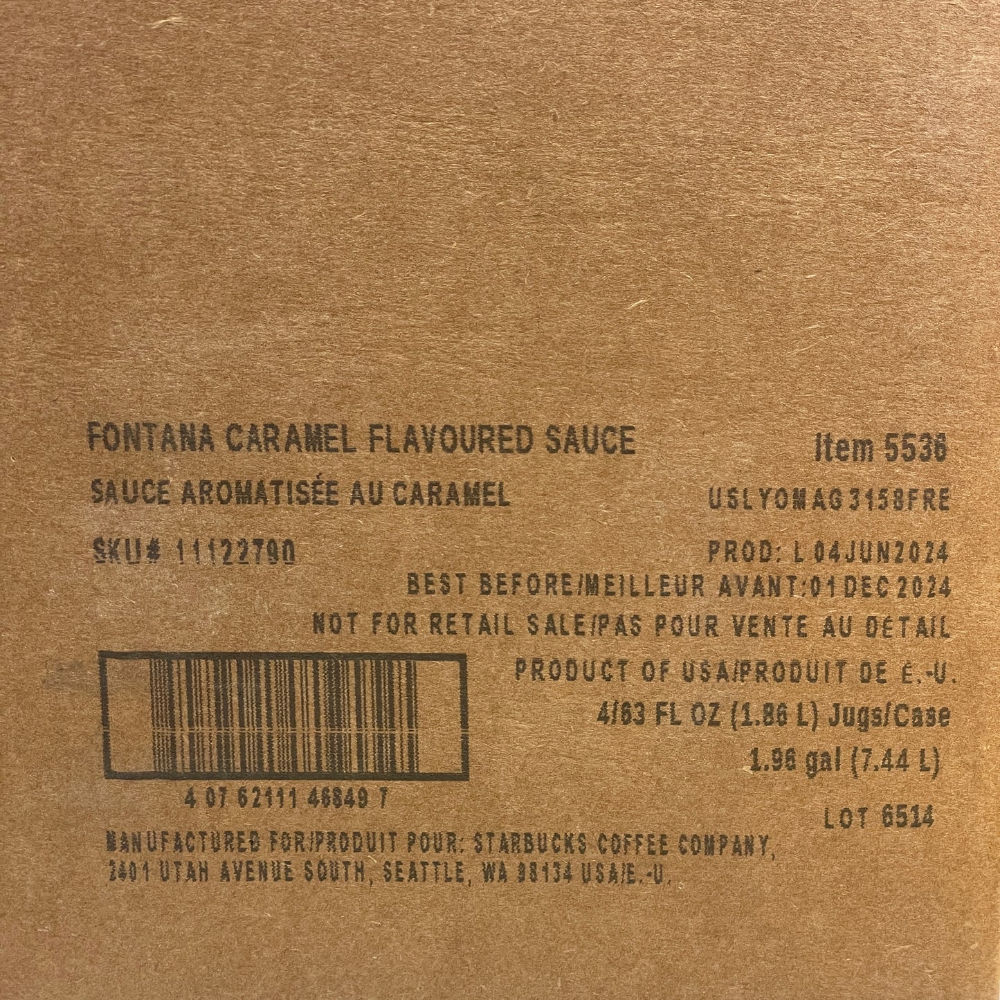 STARBUCKS (4 PACK) Fontana Caramel Flavored Sauce (1.86 L/bottle) BB 12/24