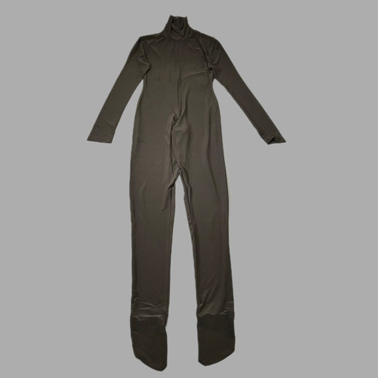 NORMA KAMALI Slim Fit Turtleneck Catsuit w/ Footsie Women's Sz XL/42 Chocolate