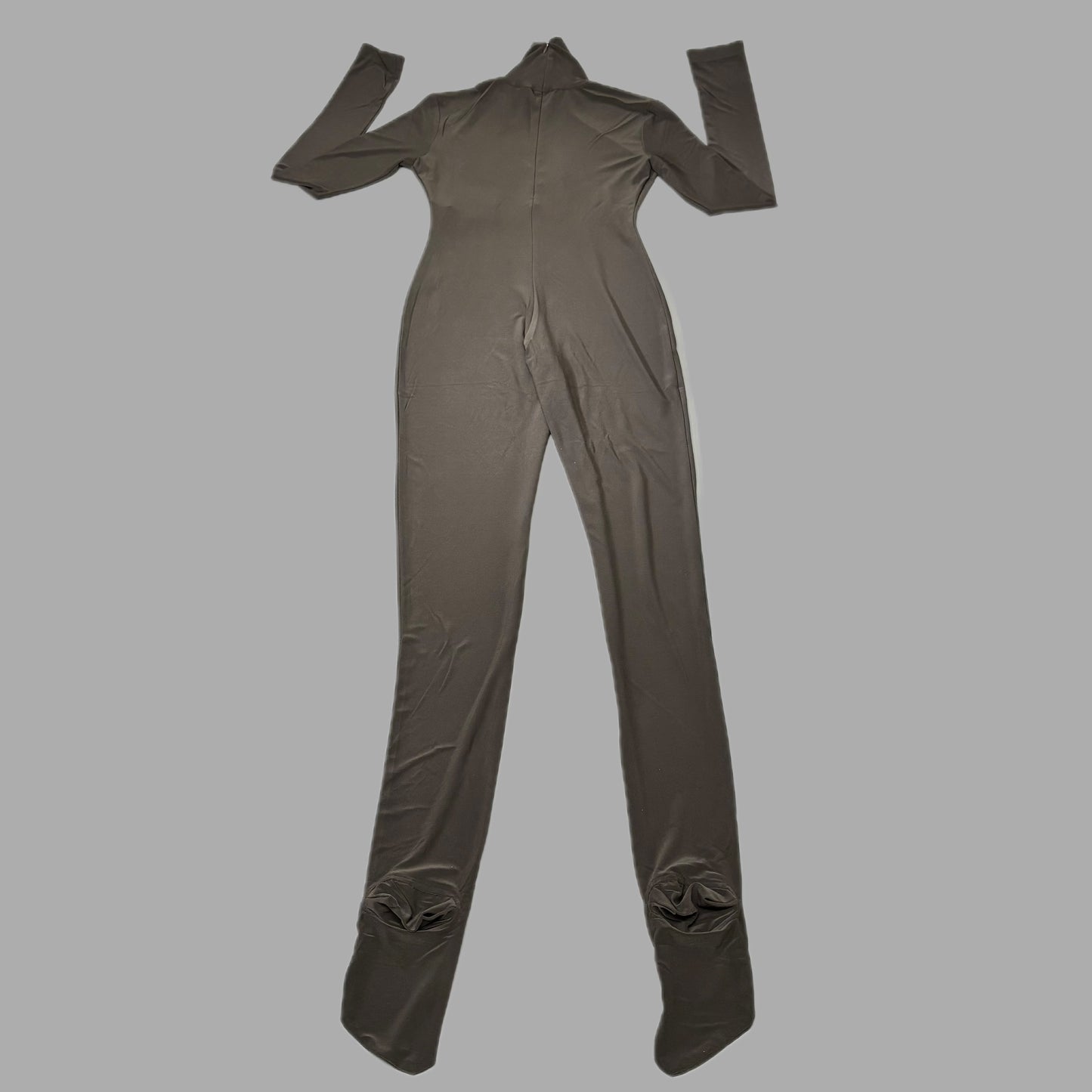 NORMA KAMALI Slim Fit Turtleneck Catsuit w/ Footsie Women's Sz XL/42 Chocolate