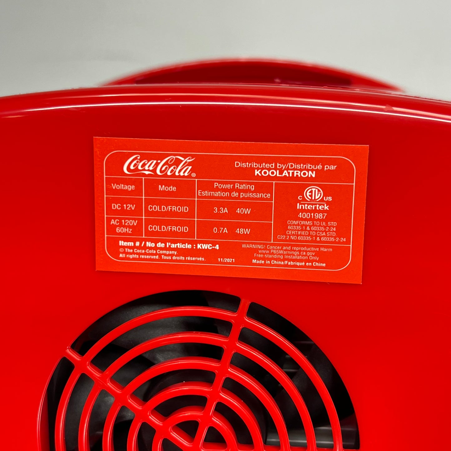 KOOLATRON Coca-cola Classic Travel Mini Fridge 12V DC Fits 6 Cans Red KWC-4