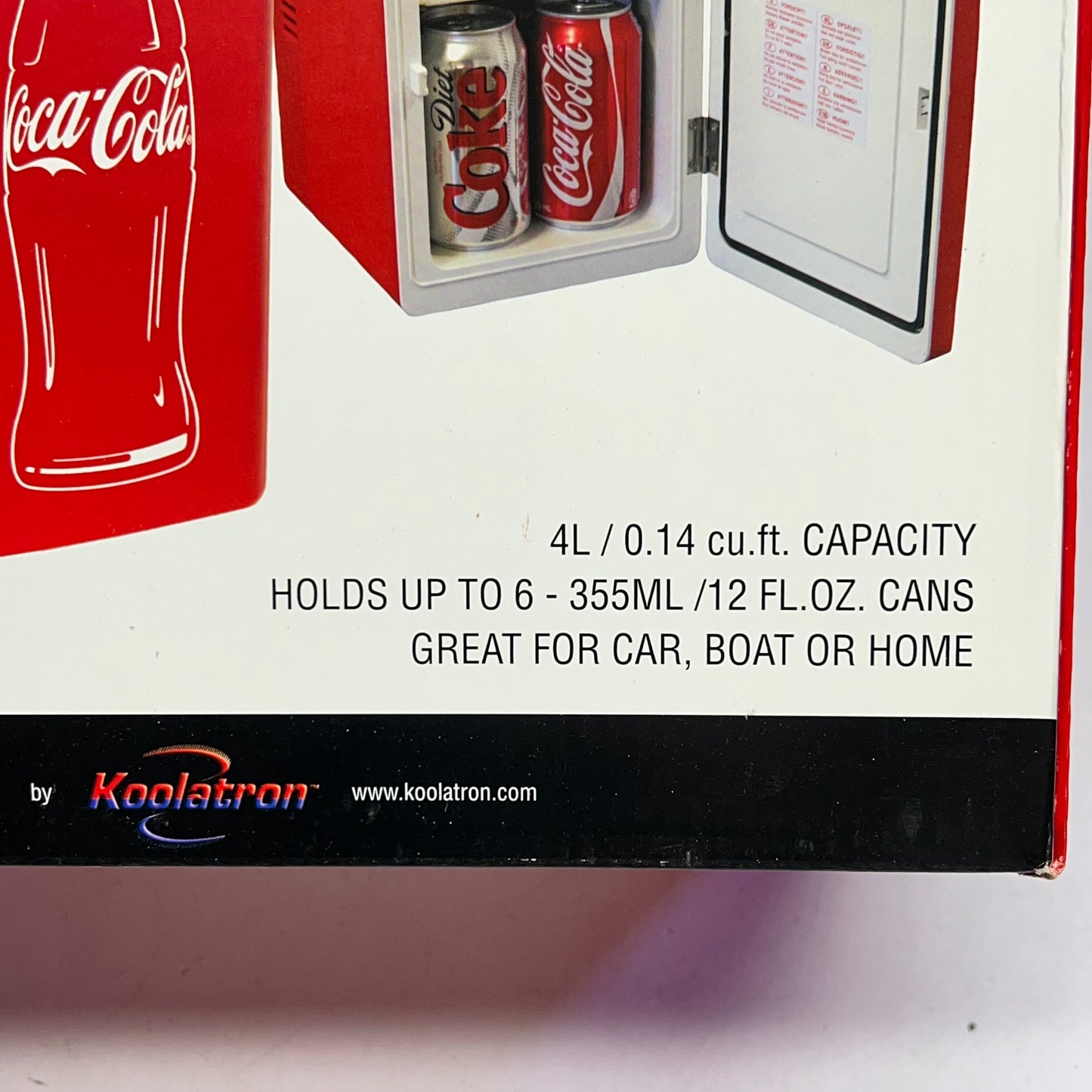 KOOLATRON Coca-cola Classic Travel Mini Fridge 12V DC Fits 6 Cans Red KWC-4