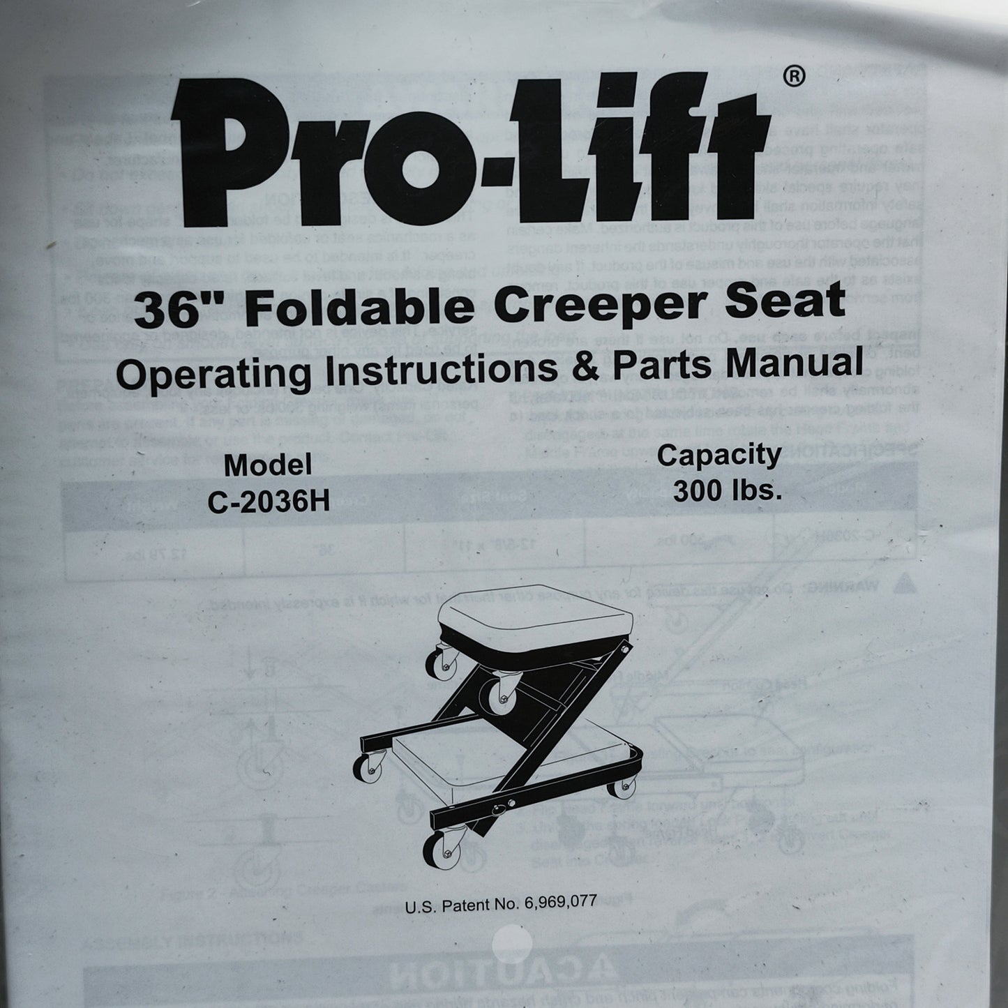 PRO-LIFT 36" Mechanic Foldable Creeper Seat Black C-2036H