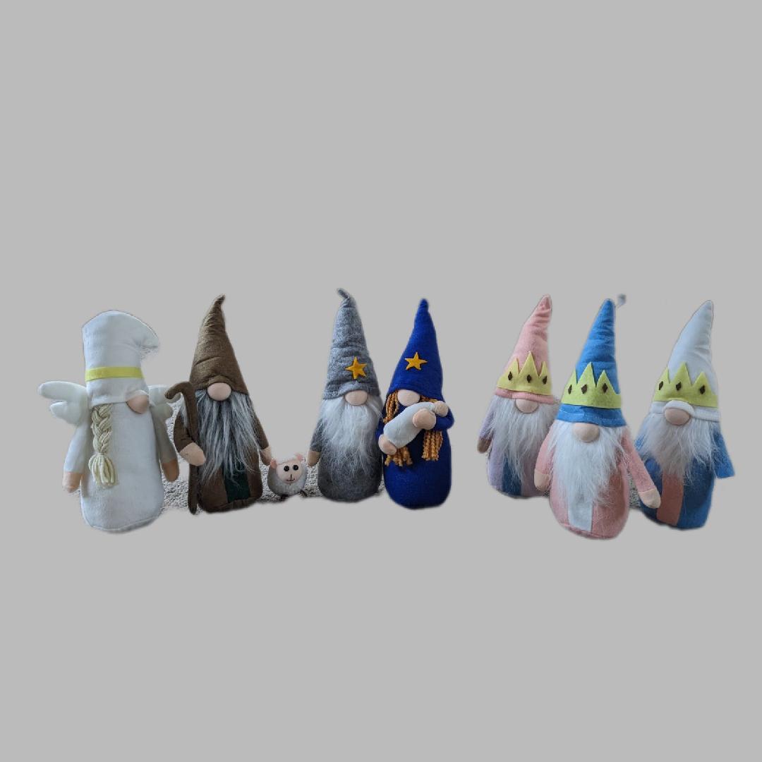 SIX WILD WILLOWS Gnome Christmas Nativity Set Felt Fabric (8 Pieces) 11" Tall