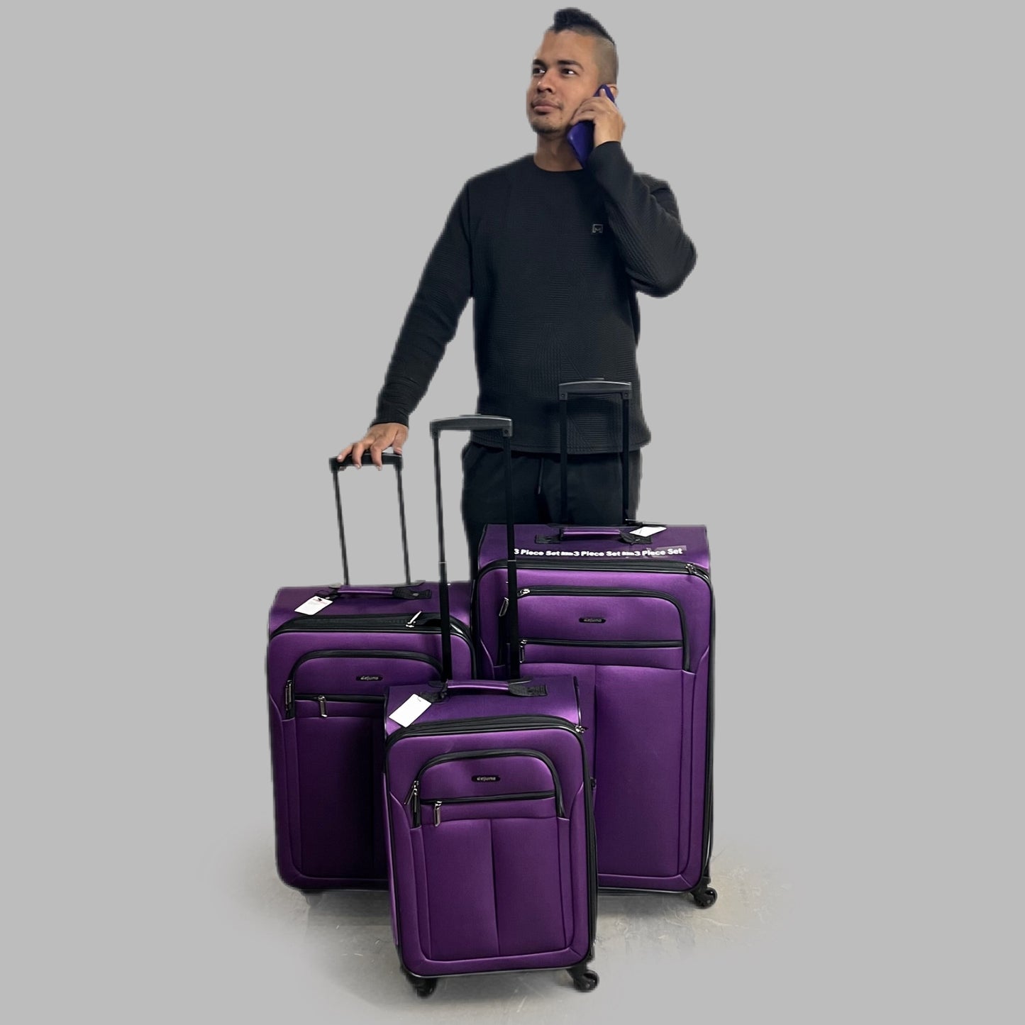 DEJUNO (3 PACK) Light Weight Expandable Spinner Rolling Suitcase Set Purple