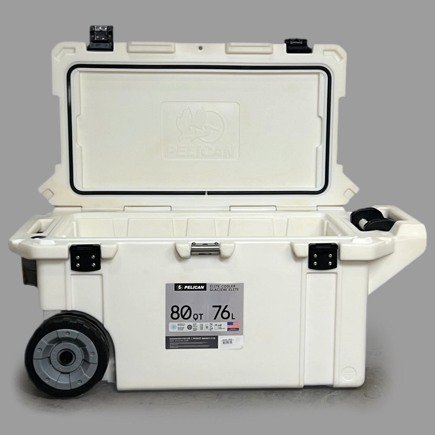 PELICAN 80 Quart Elite Wheeled Cooler w/ Handle & Bear Resistant White