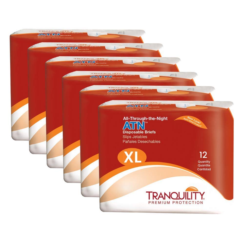 TRANQUILITY 72-PACK! All-Through-the-Night Disposable Briefs Sz XL 56" - 64" 2187 (New)