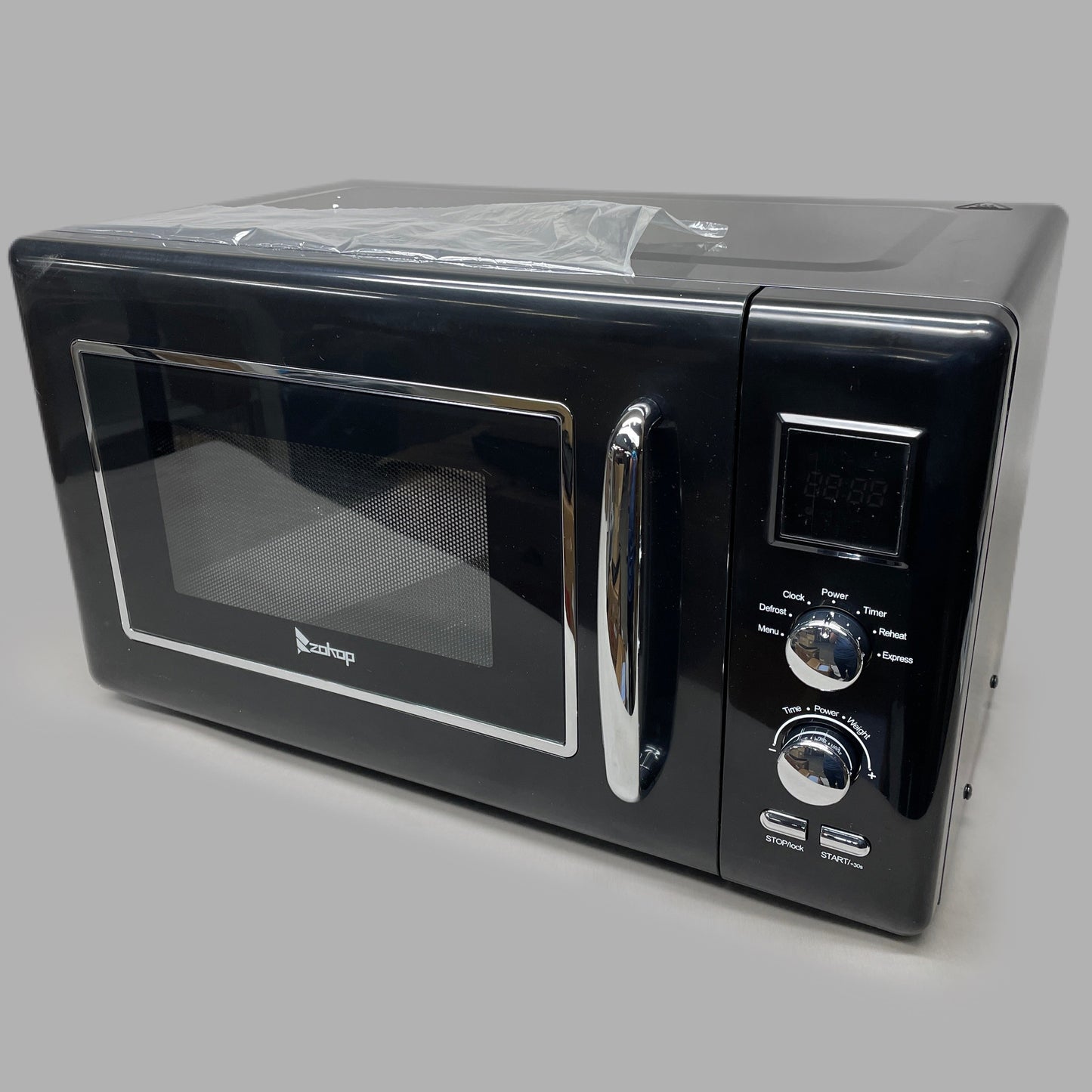 ZA@ ZOKOP Retro Microwave W/ Display and Silver Handle 900W B25UXP45-A90 (AS-IS, New, Open/Damaged-Box)
