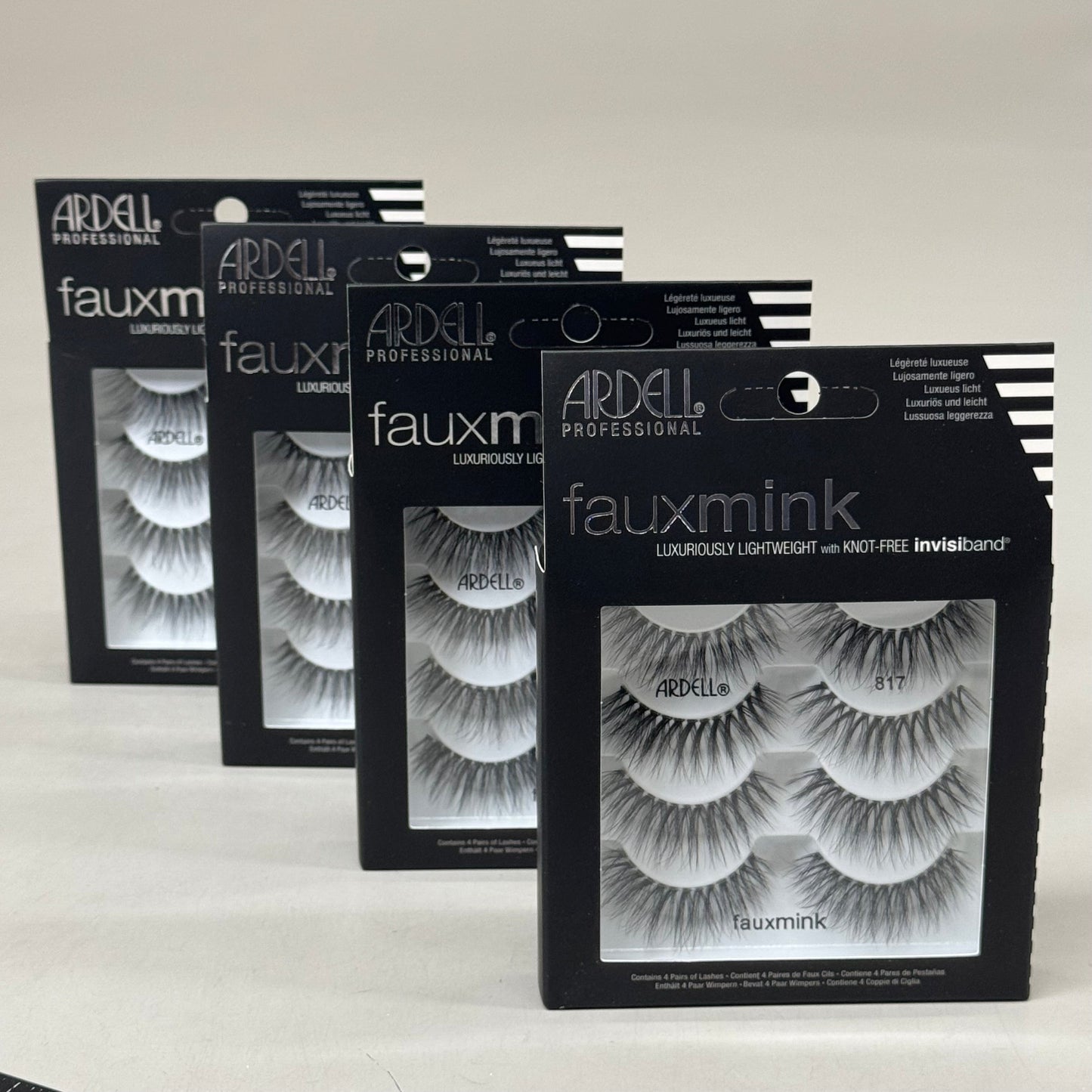 ARDELL (4 PACK, 4 PAIRS EACH)  Fauxmink Lashes Lightweight Knot-Free Black 817