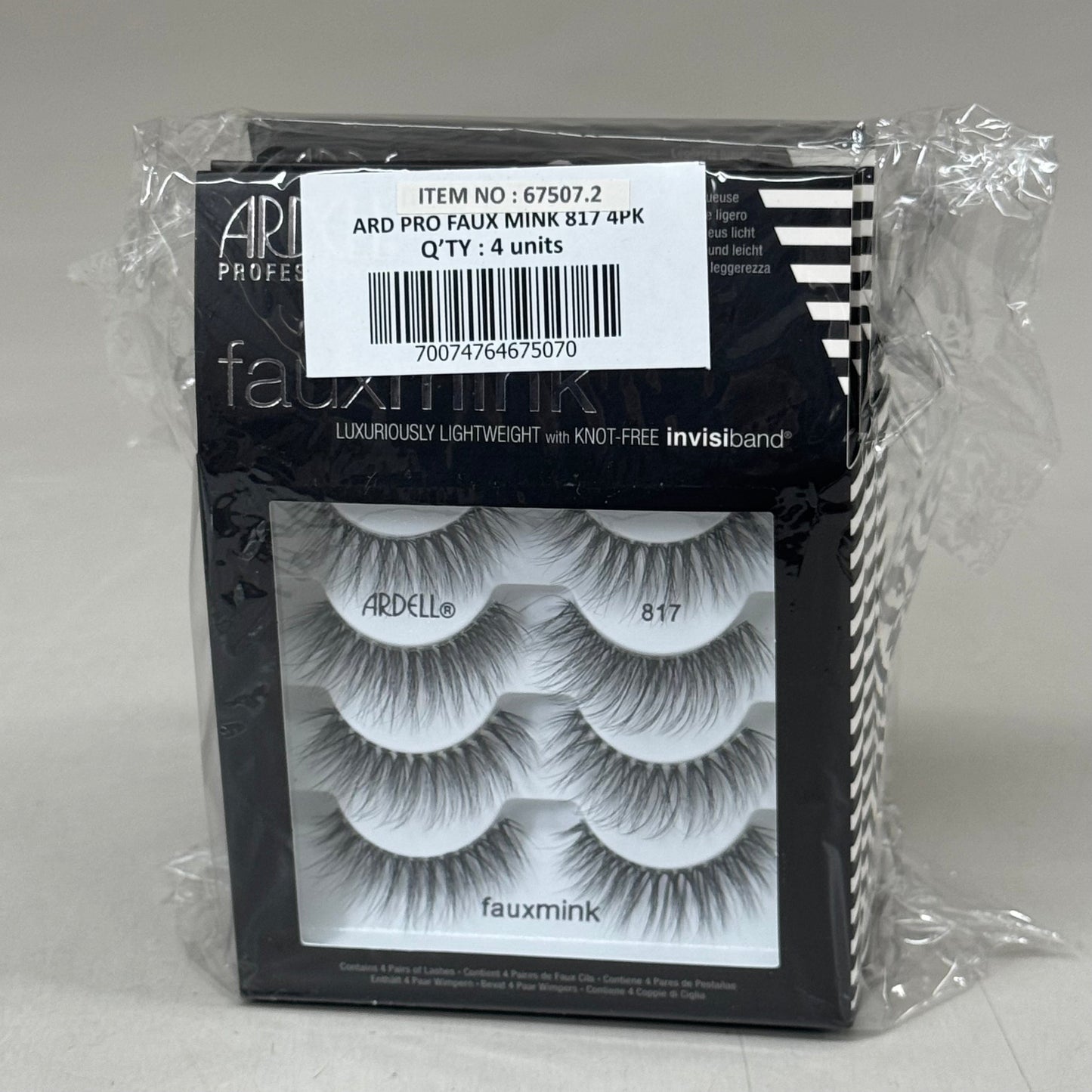 ARDELL (4 PACK, 4 PAIRS EACH)  Fauxmink Lashes Lightweight Knot-Free Black 817