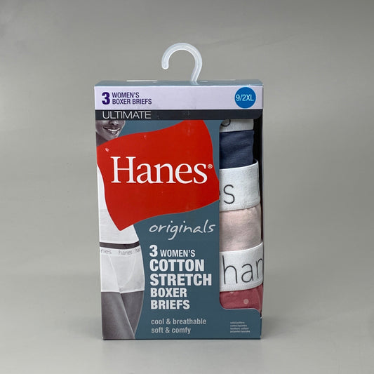 ZA@ HANES 3 PACK!! Originals Women's Breathable Cotton Boxer Briefs (Slightly Stained) Sz XXL Blue/Buff/Pink 45OUBB
