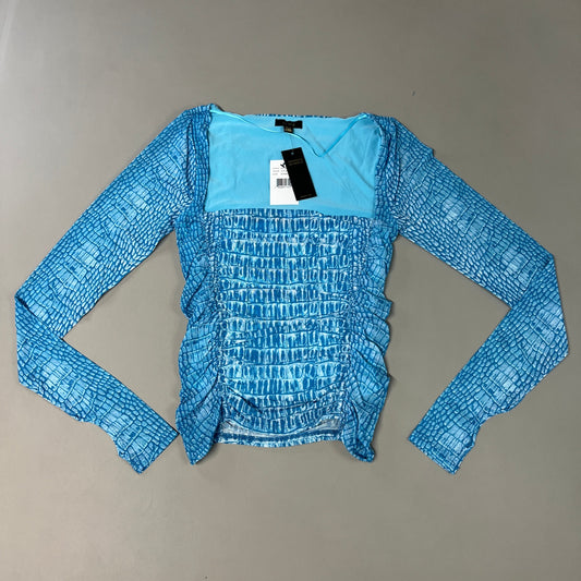 AFRM Strarus Ruches Front LS Mesh Top Women's XS Blue Crocodile AET033450AU21 (New)