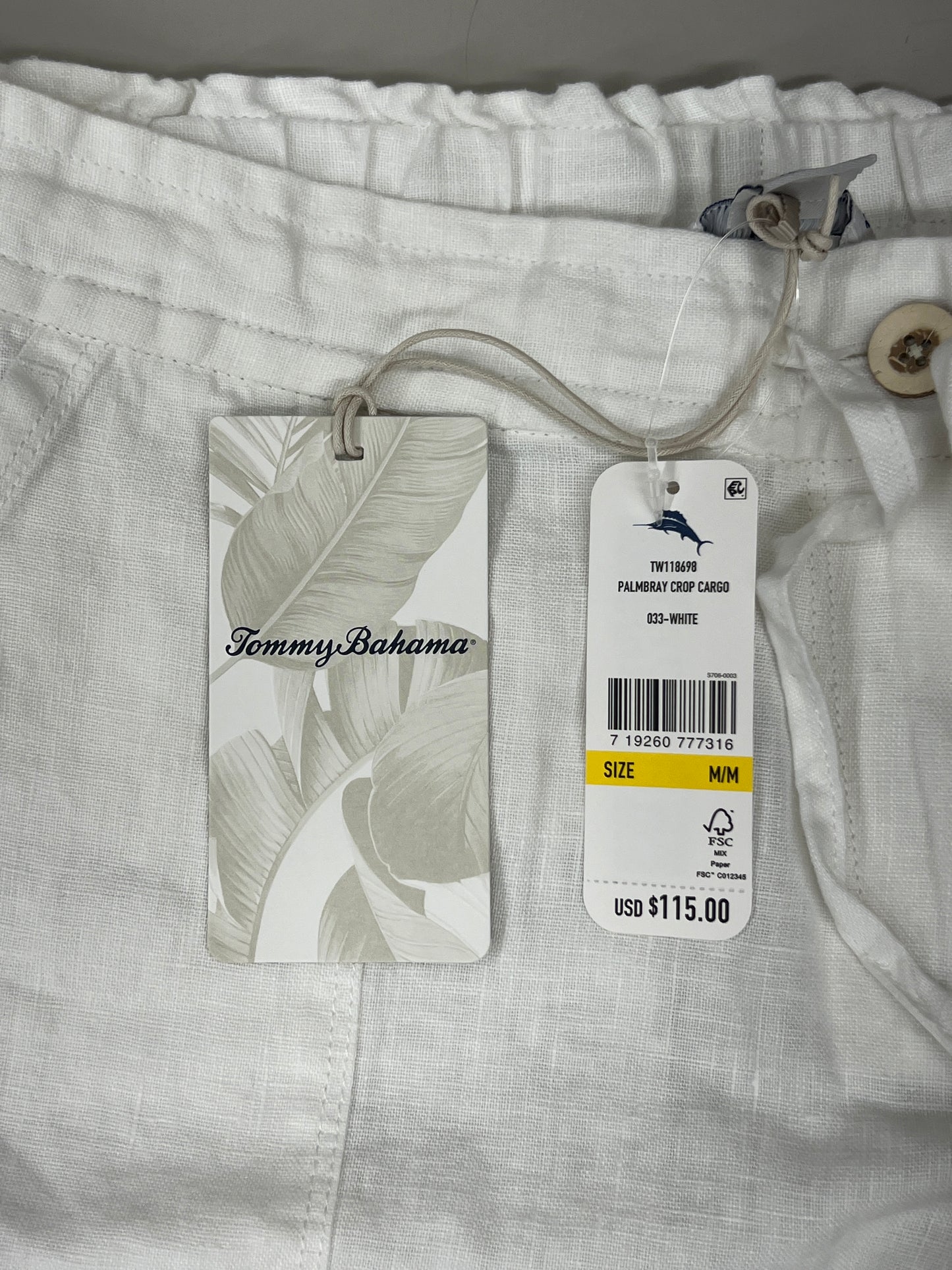 TOMMY BAHAMA Women's Palmbray Tapered Cargo Pant White Size M TW118698 (New)