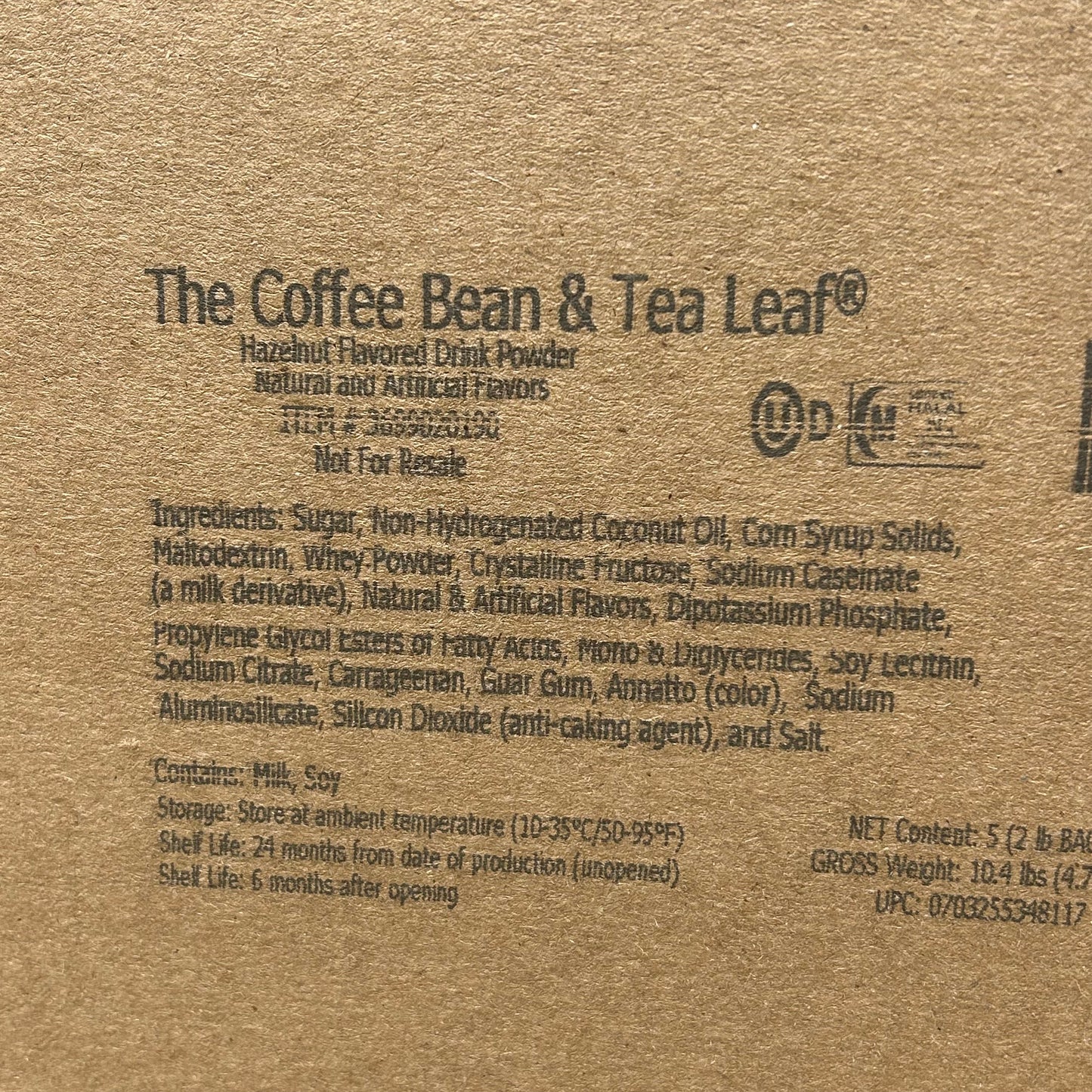 THE COFFEE BEAN & TEA LEAF 5-PACK! Hazelnut Flavored Drink Powder 2 lbs each (New)