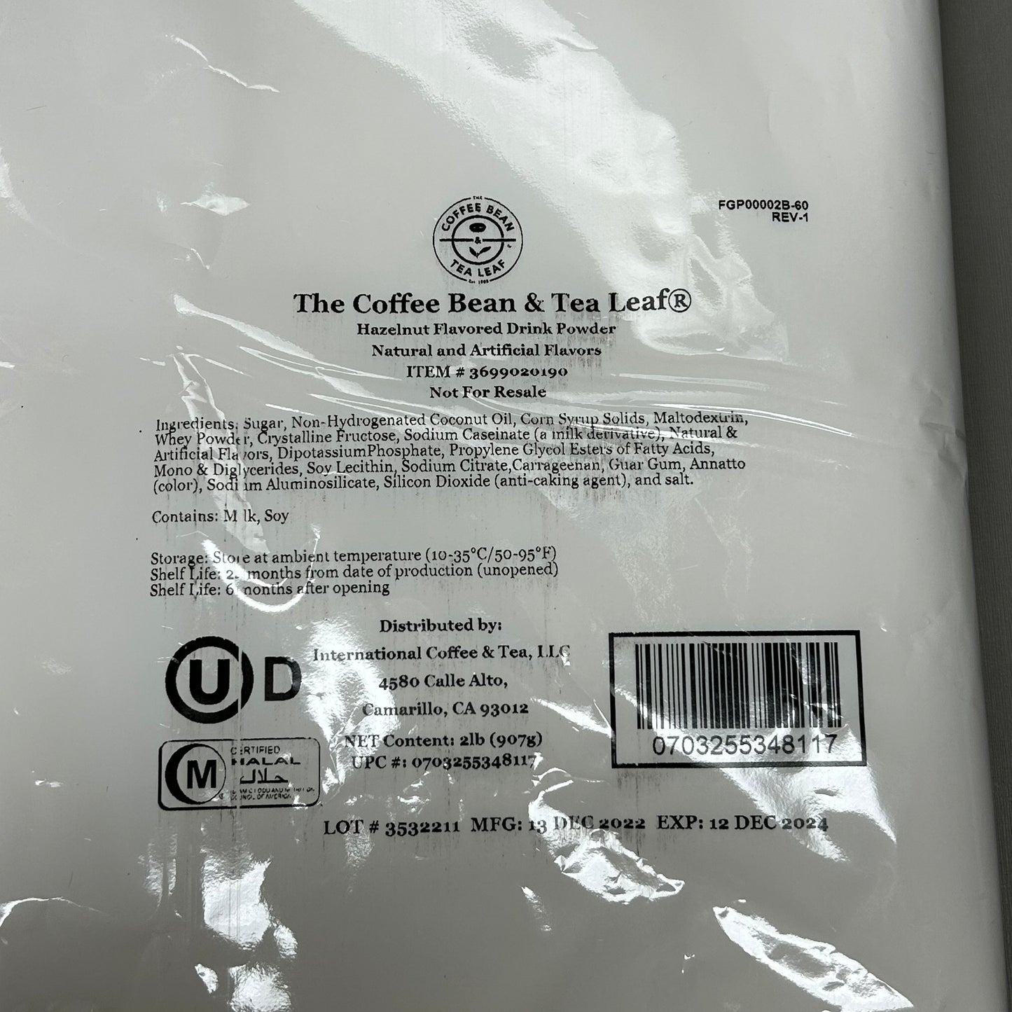 THE COFFEE BEAN & TEA LEAF 5-PACK! Hazelnut Flavored Drink Powder 2 lbs each (New)