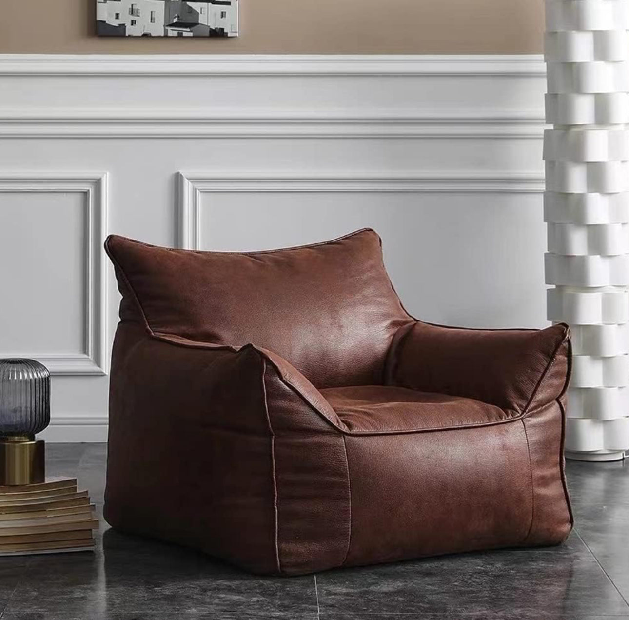 ZA@ SXB Faux Leather Bean Bag Chair Cyan Retro Brown (New)