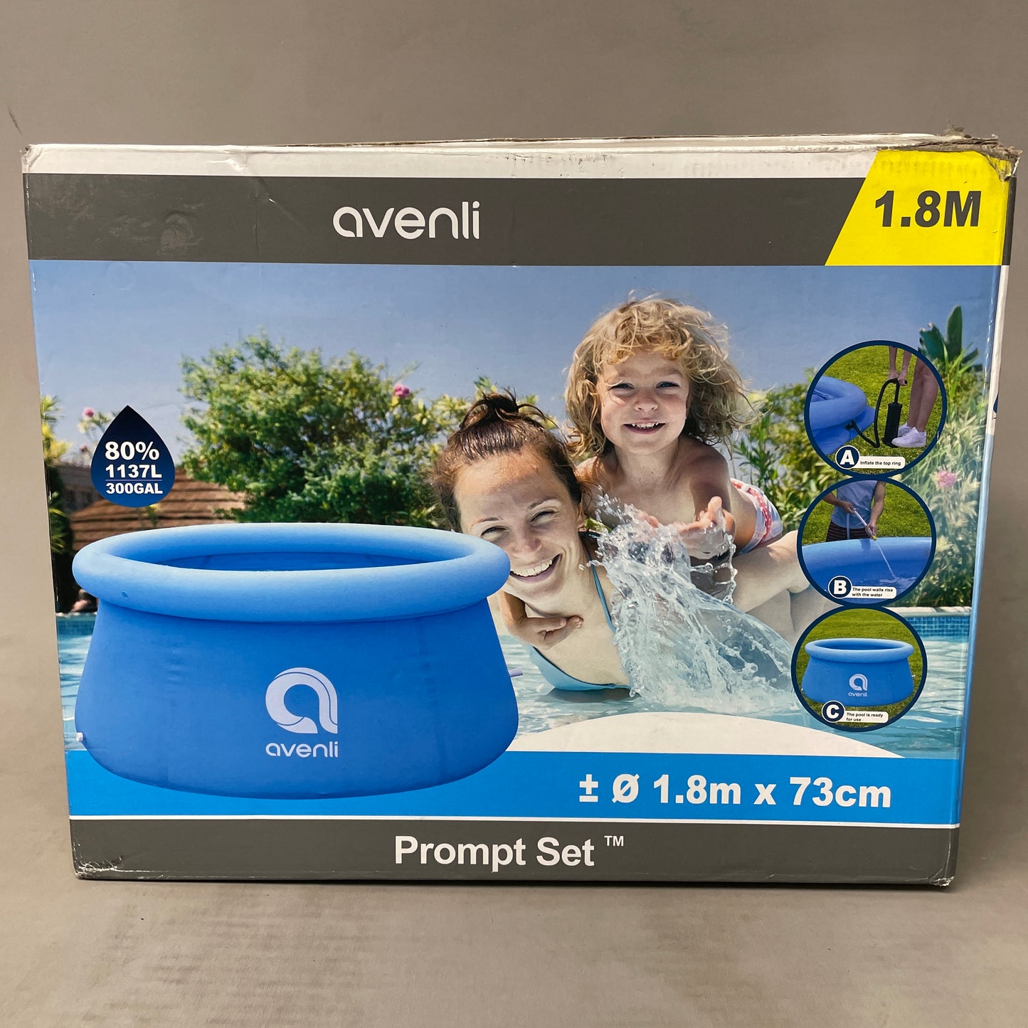 ZA@ AVENLI Inflatable Swimming Pool Prompt Set for Kids, Adults, Toddlers, 300GAL, 41x14x33cm (AS-IS, Used Open/Damaged-Box)