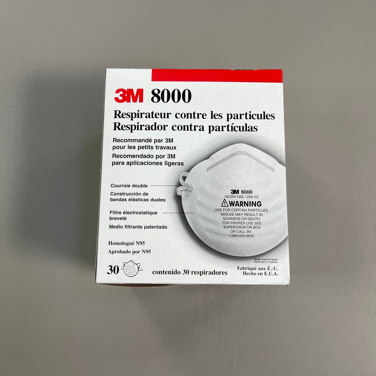 ZA@ 3M (3 PACK, 90 TOTAL) 8000 Particle Respirators N95 Mask 1289-03 USA (New) E