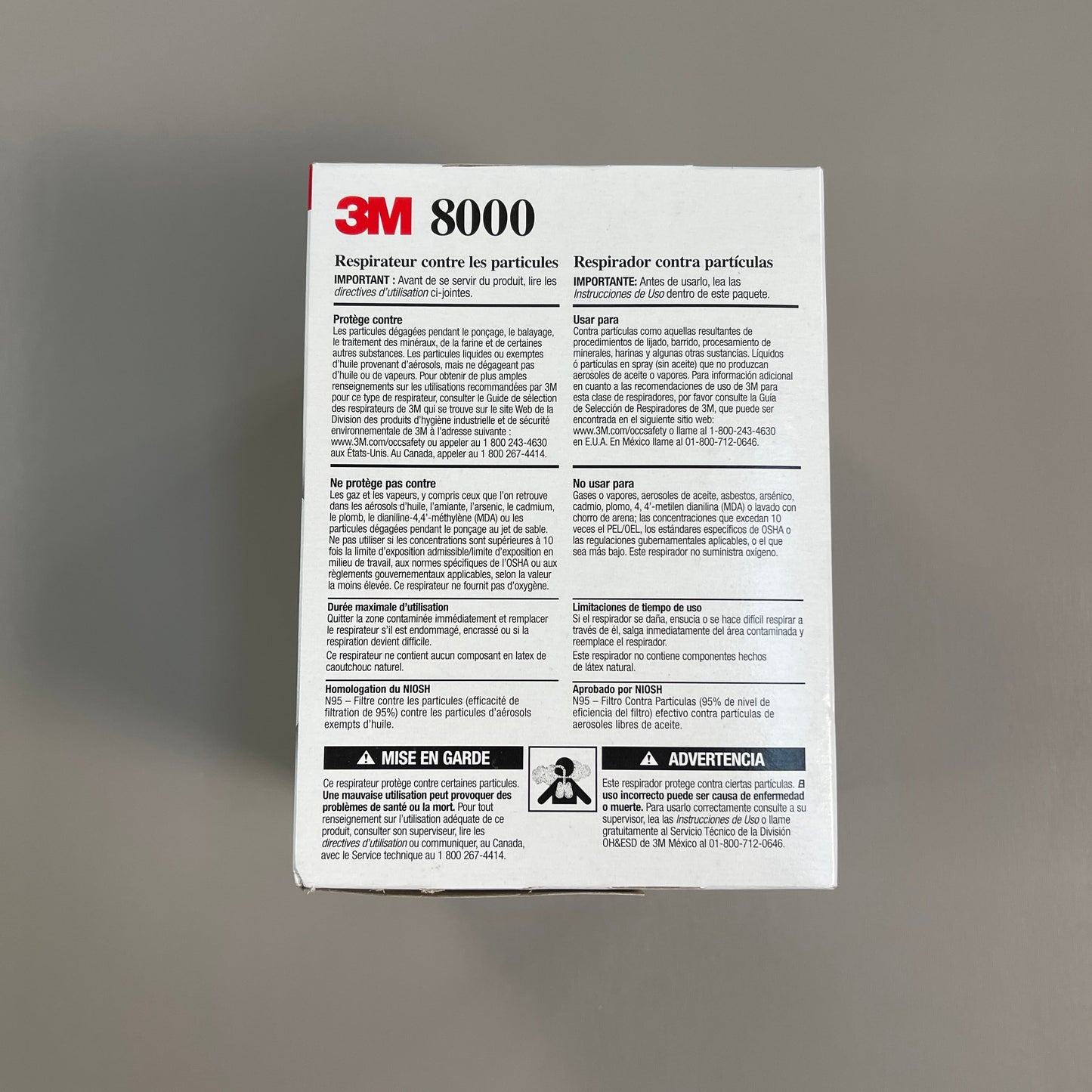 ZA@ 3M (3 PACK, 90 TOTAL) 8000 Particle Respirators N95 Mask 1289-03 USA (New) E