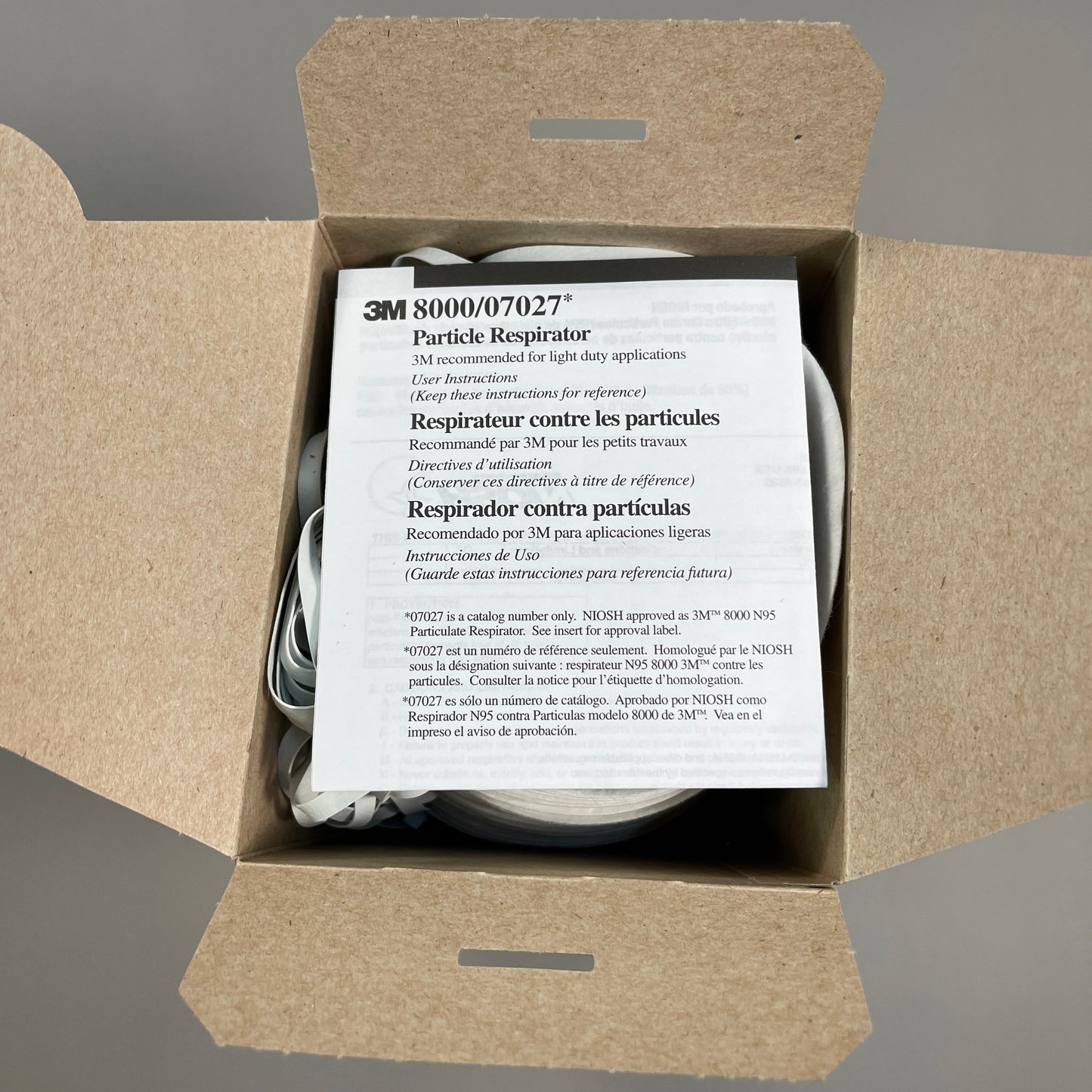 ZA@ 3M (3 PACK, 90 TOTAL) 8000 Particle Respirators N95 Mask 1289-03 USA (New) E