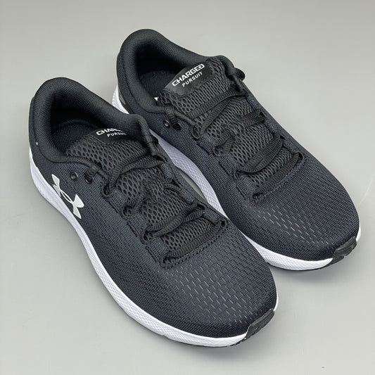 ZA@ UNDER ARMOUR UA W Charged Pursuit 2 D Running Shoes Women's Sz 8 Black/White 3022604-001 (New)