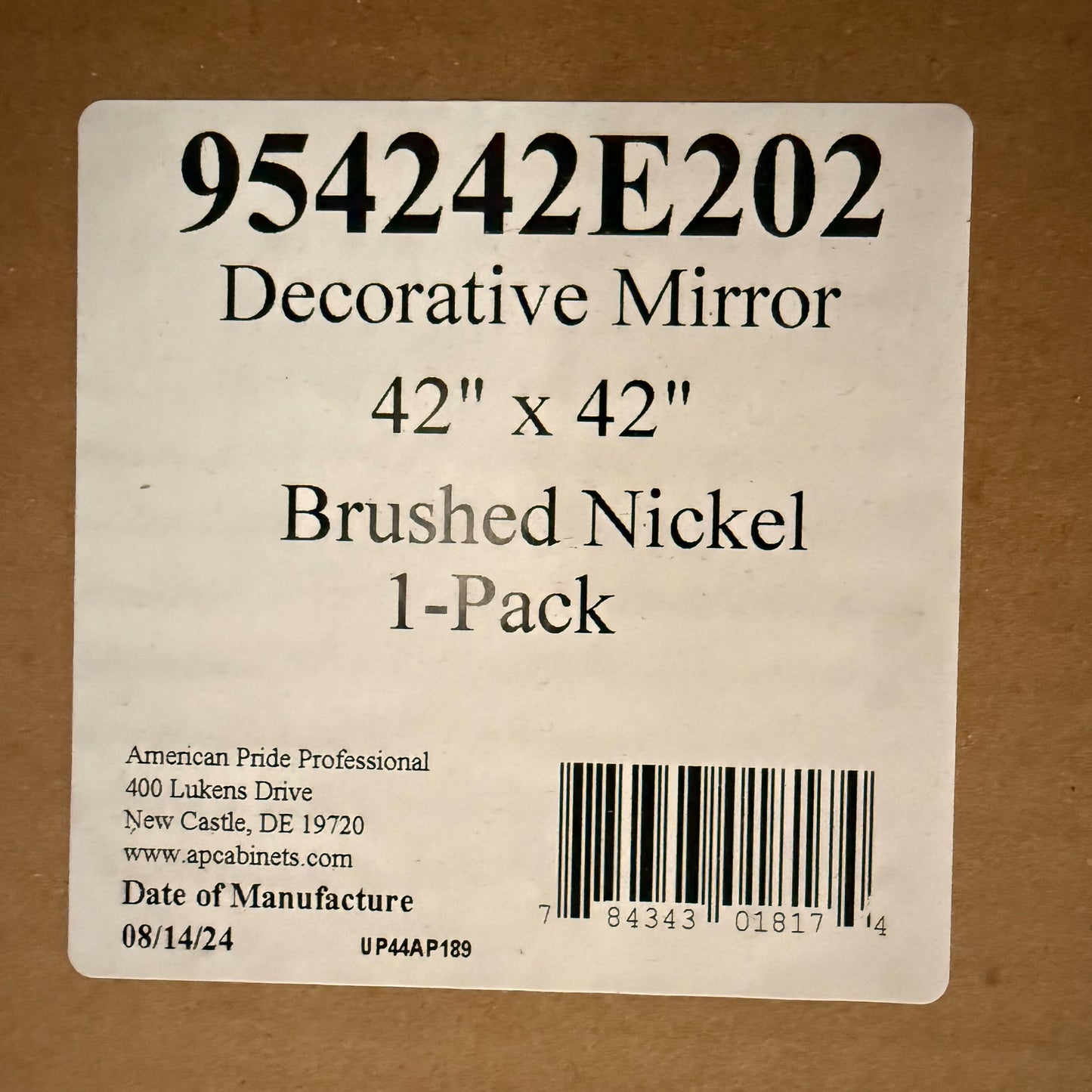 ZA@ AMERICAN PRIDE PROFESSIONAL Decorative Framed Mirror 42" x 42" Brushed Nickel 954242E202