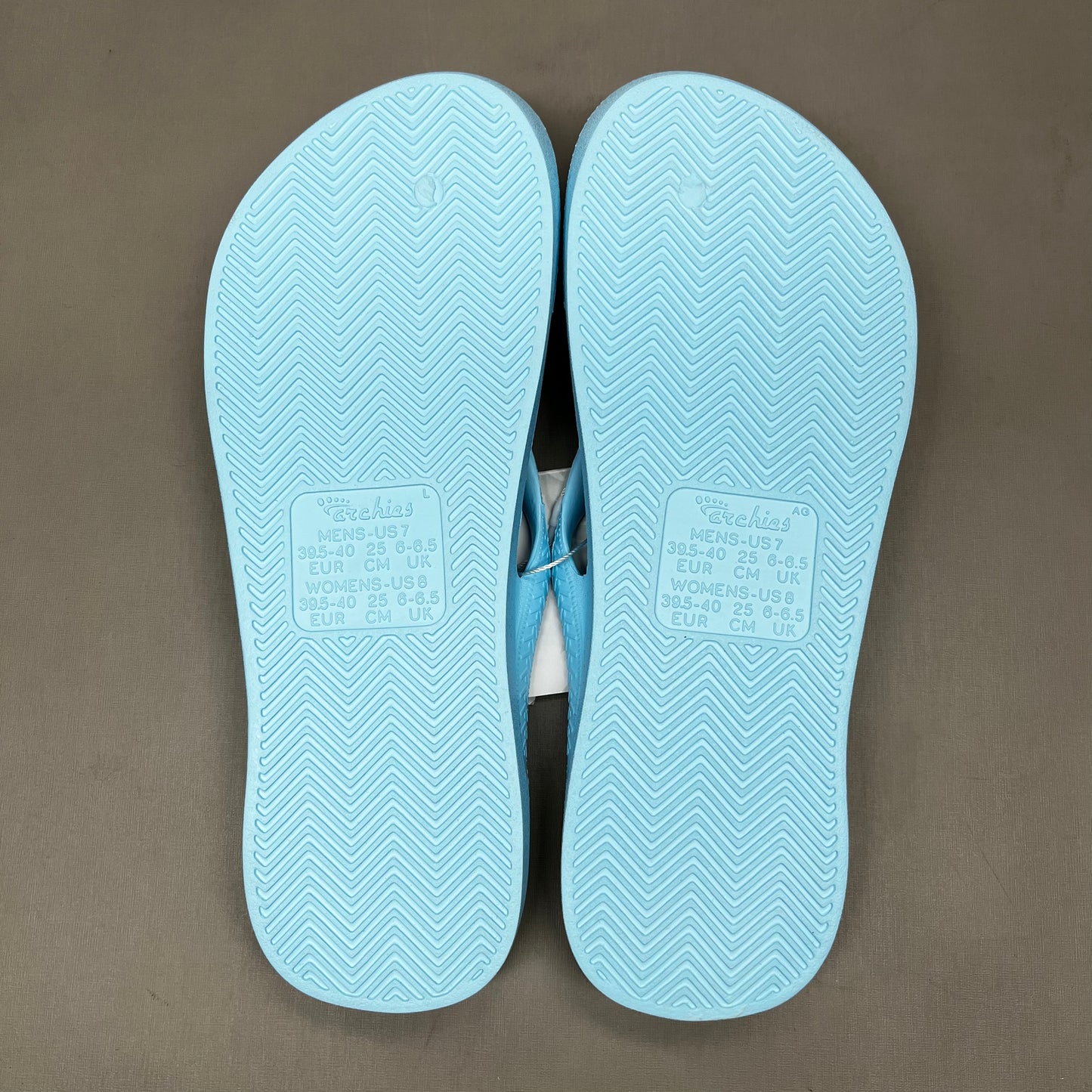 ARCHIES Arch Support Thongs HIGH SUPPORT Flip Flops Wmn's Sz 5 Men's 4 baby blue (New)