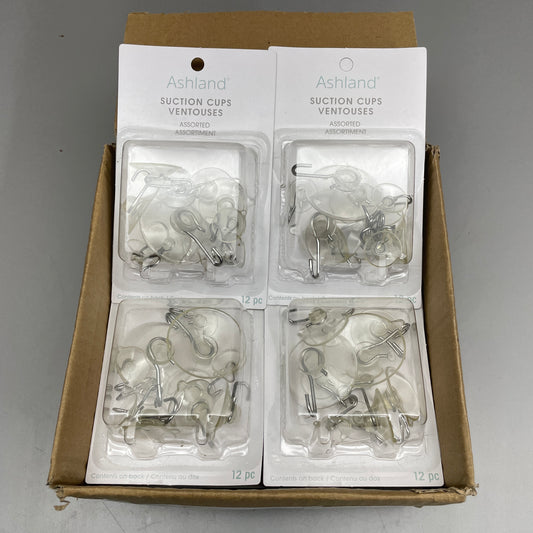 ASHLAND Lot of 12 Packs Assorted Suction Cups Clear Suction Cups w/ Metal Hook (New)