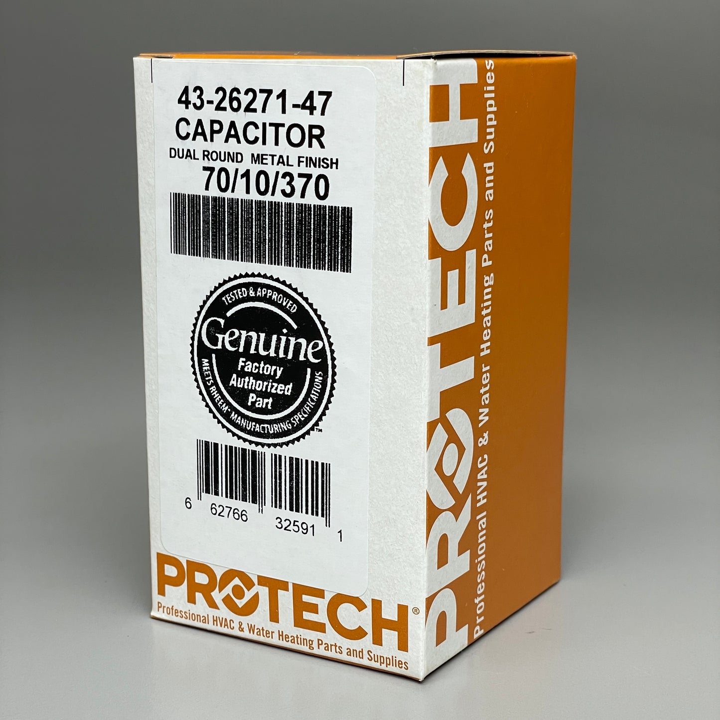 PROTECH Rheem Ruud Capacitor Dual Round Metal Finish 70/10/370 7+10uf 43-26271-47 (New)
