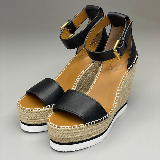 SEE BY CHLOÉ Glyn Calf Espadrille High Platform Sandals Black Women's Sz 8 EU 38 SB26152 (New)