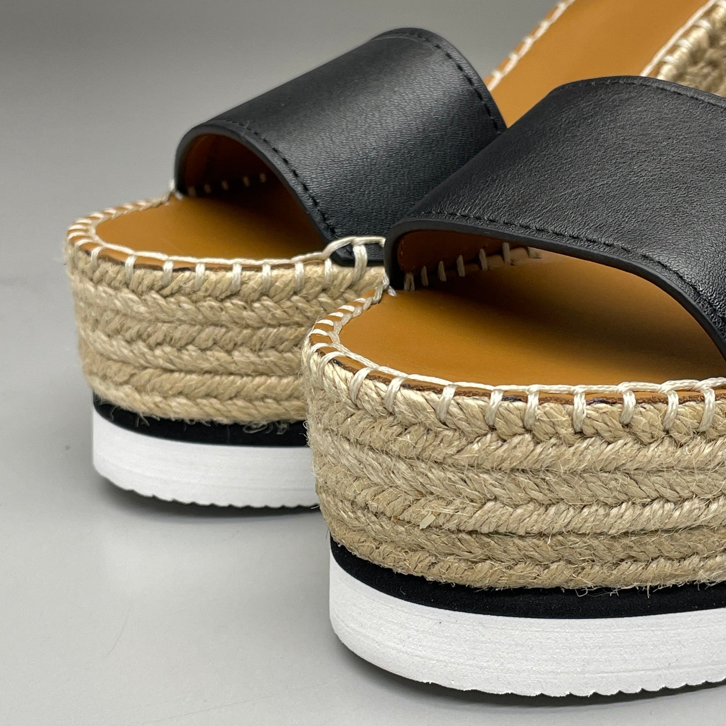 SEE BY CHLOÉ Glyn Calf Espadrille High Platform Sandals Black Women's Sz 7 EU 37 SB26152 (New)