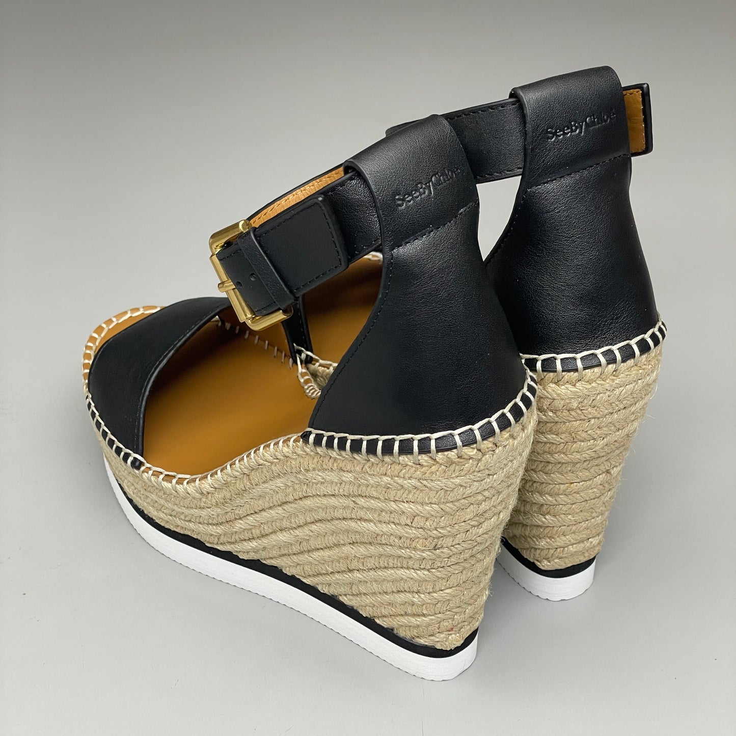 SEE BY CHLOÉ Glyn Calf Espadrille High Platform Sandals Black Women's Sz 7 EU 37 SB26152 (New)