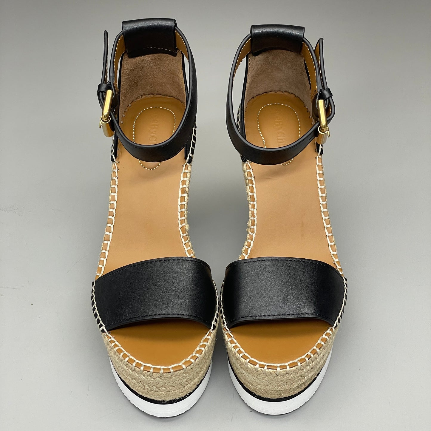 SEE BY CHLOÉ Glyn Calf Espadrille High Platform Sandals Black Women's Sz 9 EU 39 SB26152 (New)