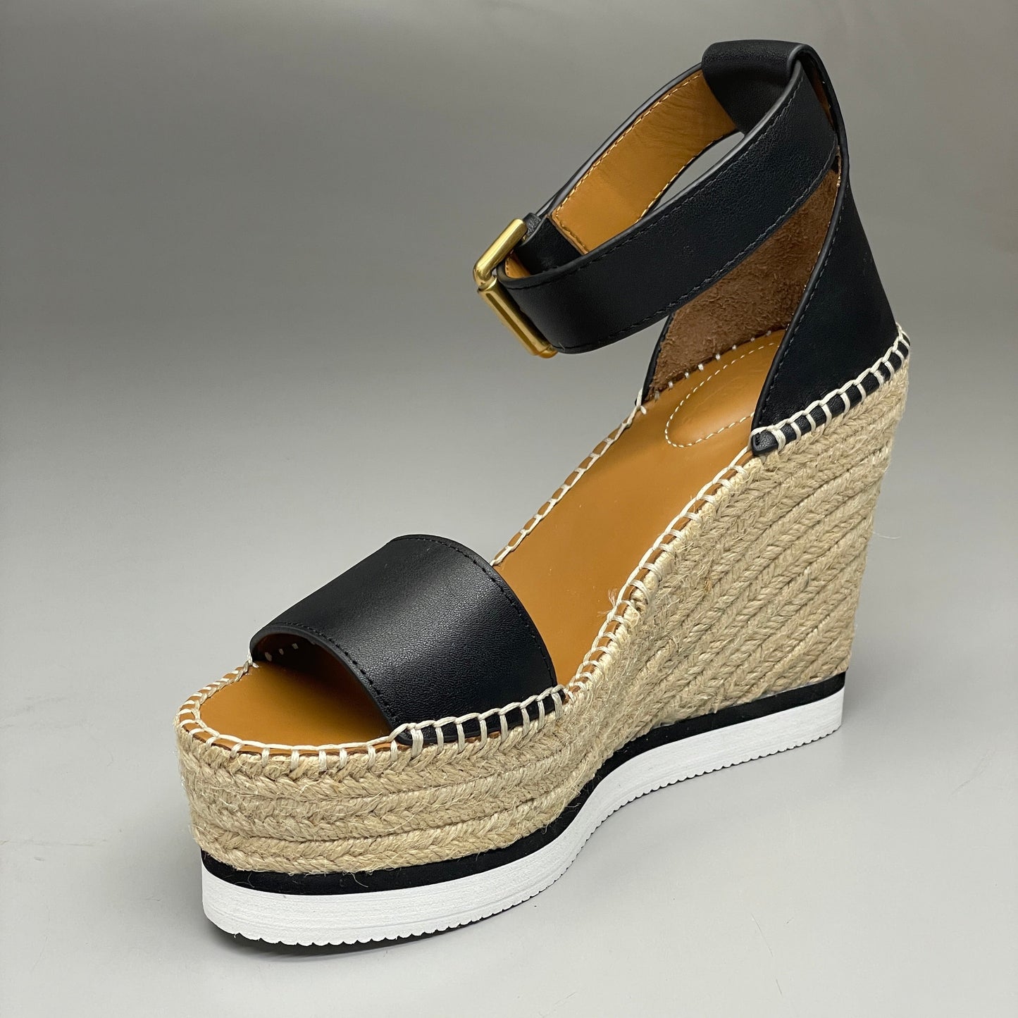 SEE BY CHLOÉ Glyn Calf Espadrille High Platform Sandals Black Women's Sz 9 EU 39 SB26152 (New)